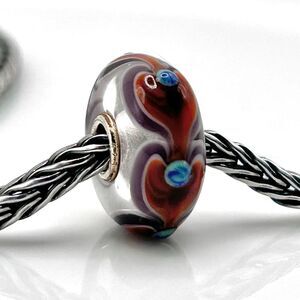 TROLLBEADS Heart Trail Unique w Buds LAA 925S NEW! Red-Orange, Turquoise & Plum